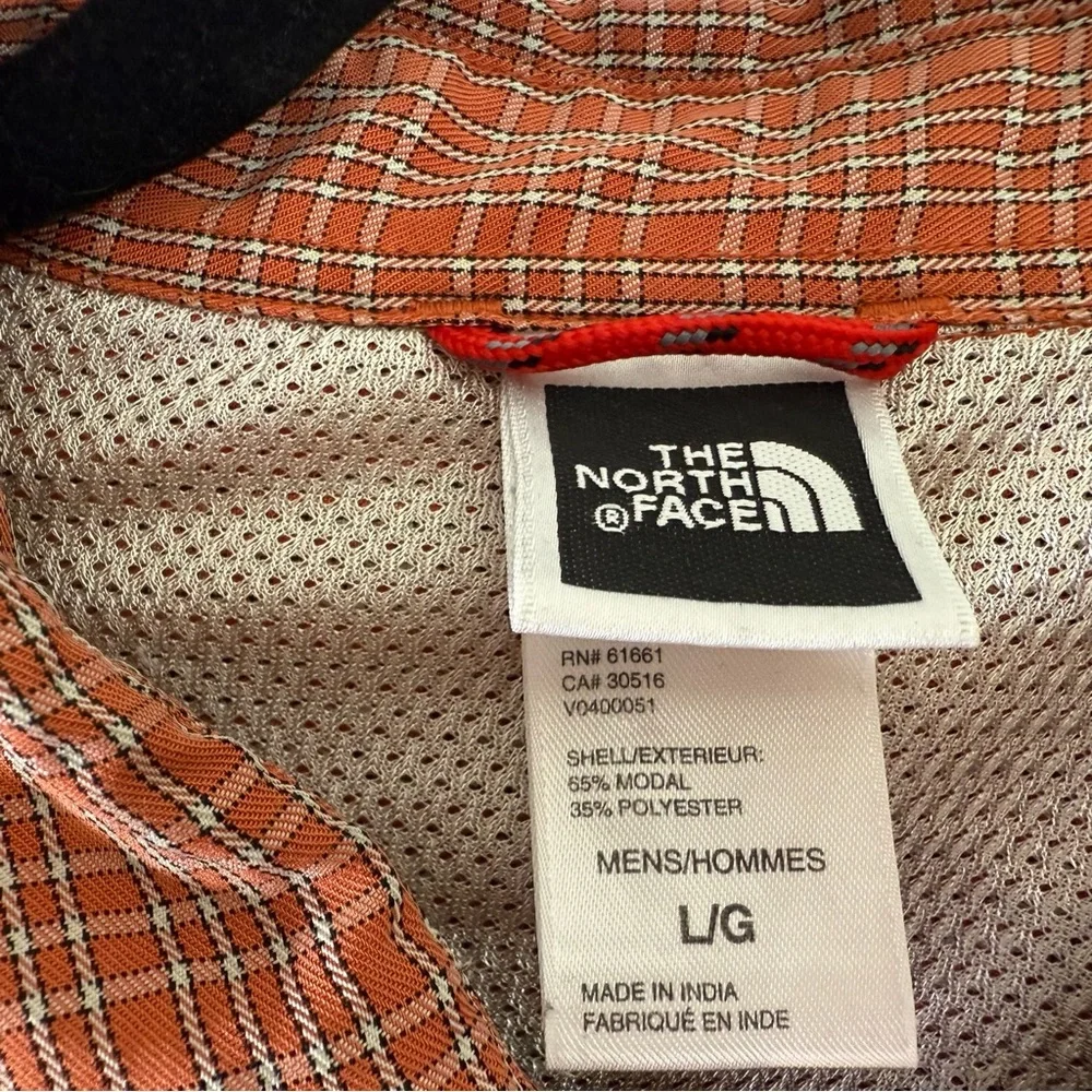 The North Face‎ Orange Checkered Shirt Men’s Size L Hiking Fishing Adventure